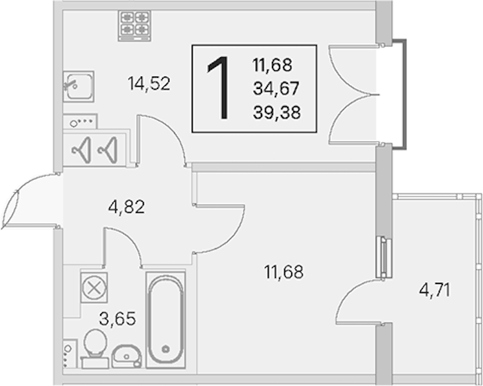 1-комнатная квартира 34.67 м², 4/4 эт., ЖК «Любоград в Стрельне»